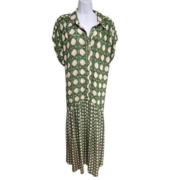 MISA Los Angeles Laura Short-Sleeve Midi Chiffon Shirtdress Size Large - Picture 10 of 12